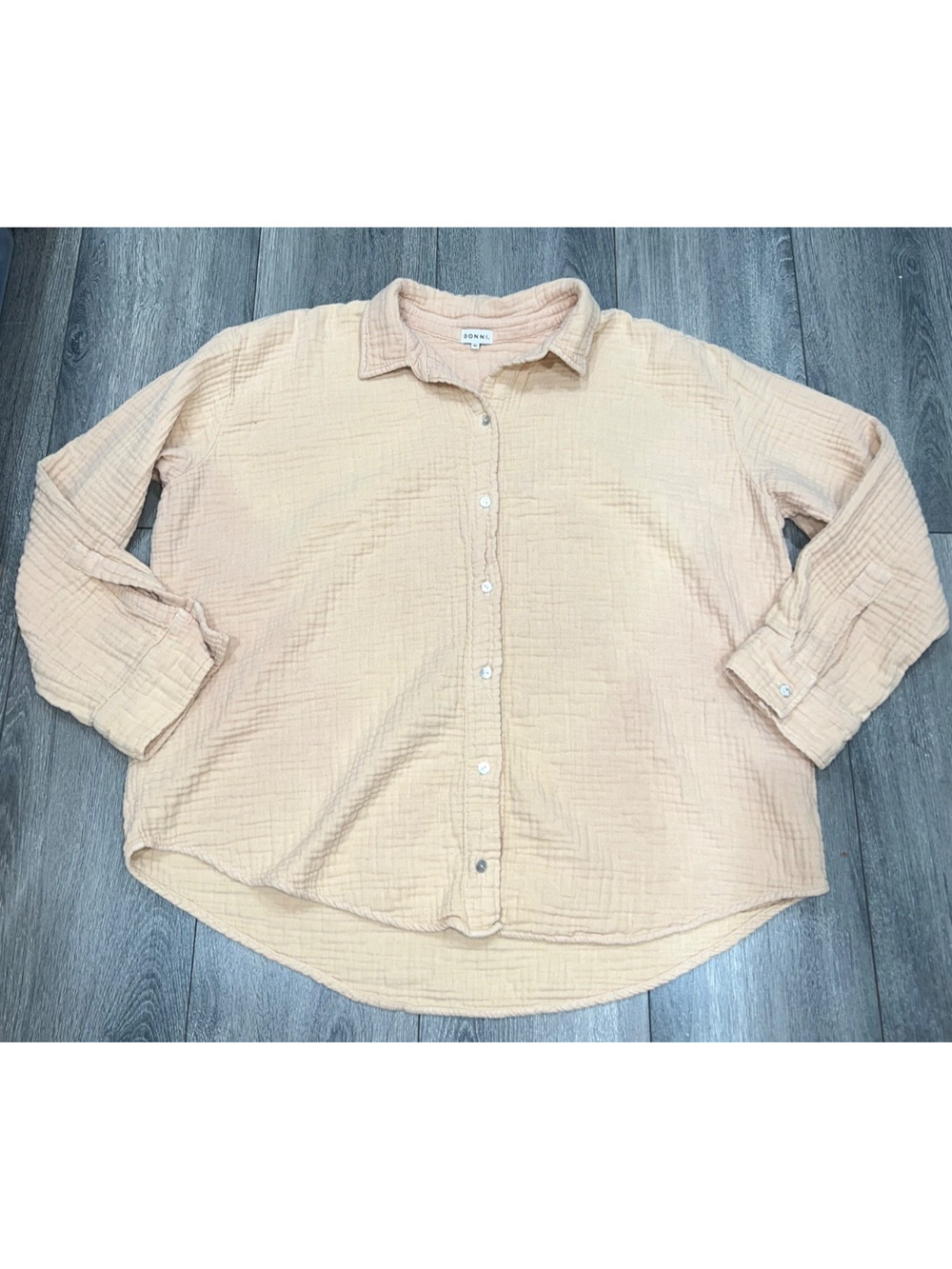 Donni Bubble 100% Cotton Gauze Brown Long Sleeve Button Shirt Sz XL A006647